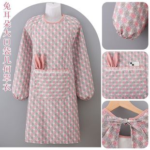 Long-Sleeved Canvas Apron Wear-Resistant Kitchen Home Cooking Anti-Fouling Breathable Coveralls Adult Work Clothes New Rabbit Ears