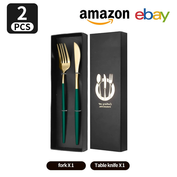 Portuguese knife and fork set-dark green gold