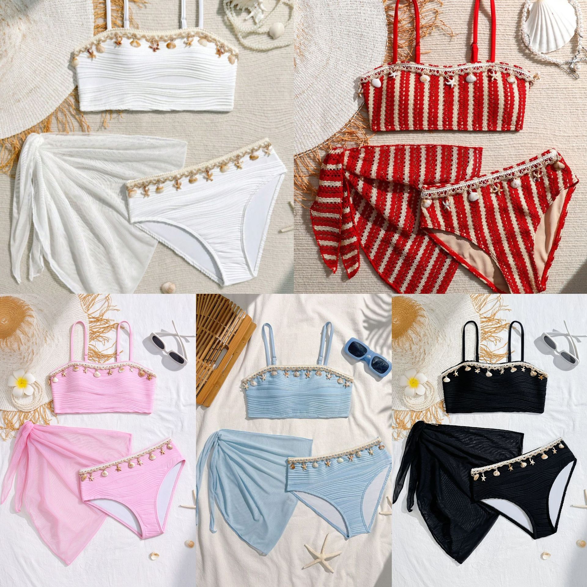 2027 Amazon's New Children's Swimsuit, Girls' Two-Piece Swimsuit, Cute Shell-Decorated Three-Piece Set for Seaside Vacation
