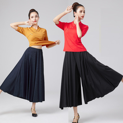 2206 Square Dance Costume Spring and Summer New Pipa Shirt Qipao Buttoned Short-Sleeve Skirt Pants Set Team Performance Dance Dress