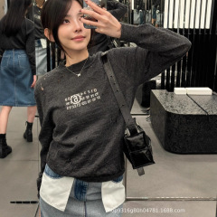 南油高版本25秋冬新款美式小众复古数字提花破洞套头毛衣男女同款