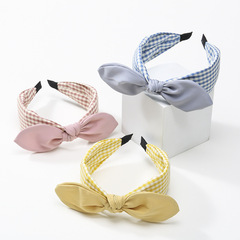 2021 Korean Version New Headband Fashion Striped Checkered Wide Edge Hair Accessory Headband with Bow for Women Outdoor Unwound