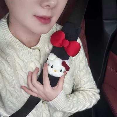 Original Handmade Cute Kt Bow Seat belt shoulder pad - red-bow-safety-belt-shoulder-pads