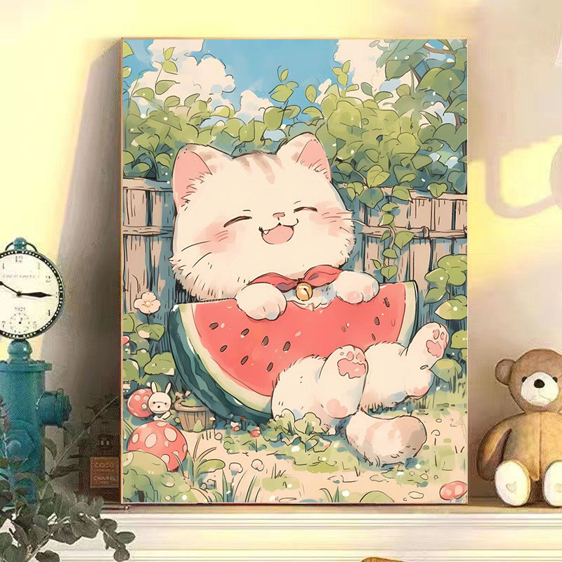 DIY pintura al óleo digital encantadora ilustración de animales pequeños rellenos a mano curar pintura decorativa colgar pintura mural