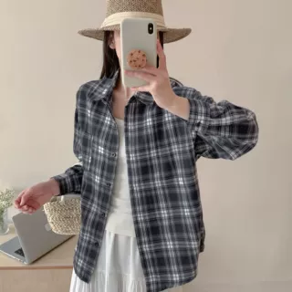 春秋格子衬衫女美式复古外套潮流宽松休闲百搭长袖上衣24小时发货
