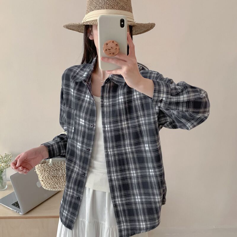 Spring and Autumn Plaid Shirt for Women, American Retro Style, Trendy Loose Casual Versatile Long-Sleeve Top, 24-Hour Delivery Spring and Autumn Plaid Shirt for Women, American Retro Style, Trendy Loose Casual Versatile Long-Sleeve Top, 24-Hour Delivery