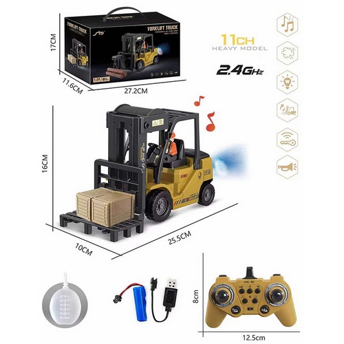 Cross-border new product toys charging remote control forklift electric truck crane spray sound and light building block man loader