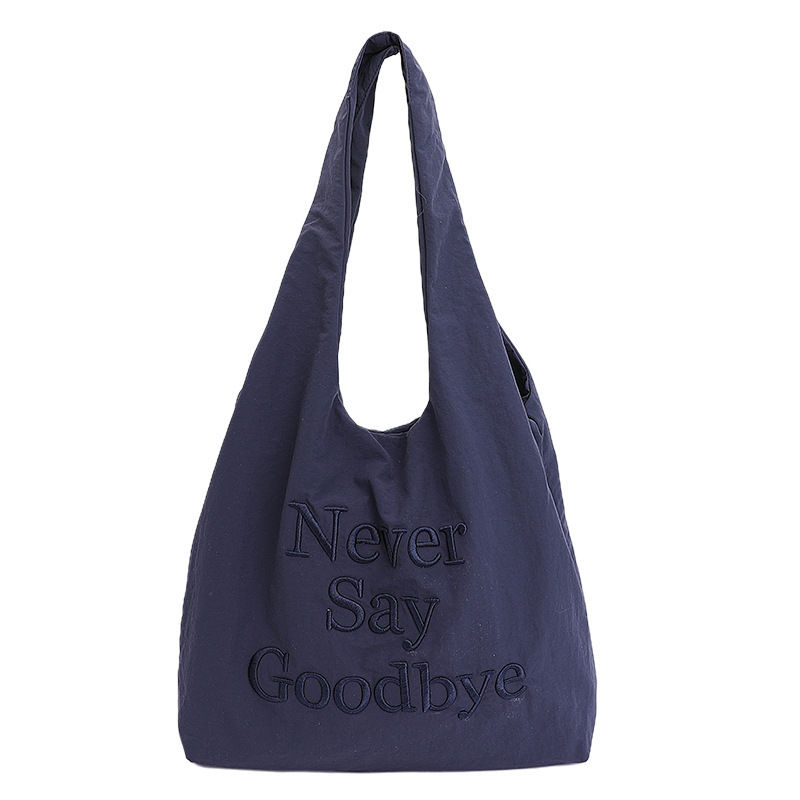 Minimalist Letter Embroidered Tote Bag For Women, New Large Capacity Lightweight Nylon Handbag Shoulder Bag, Fashionable Commuter Bag - Thumbnail 5