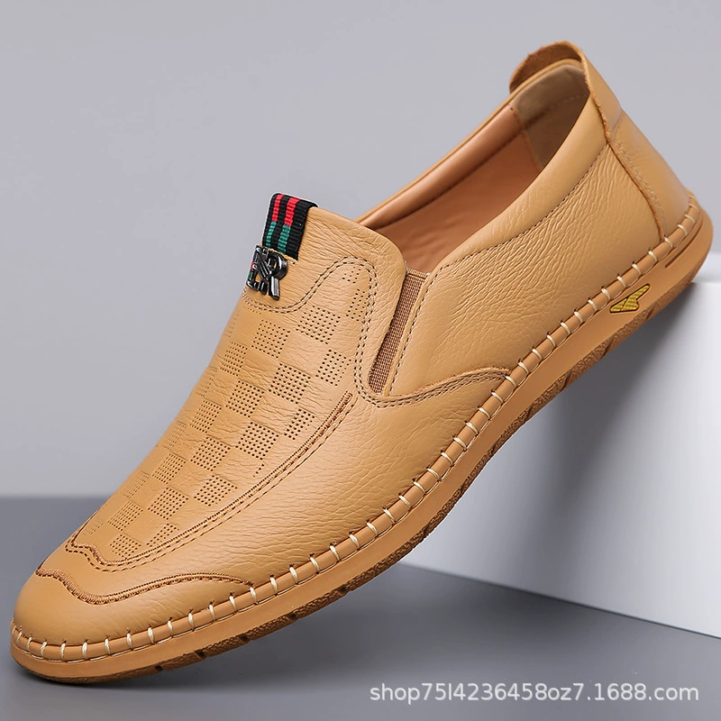 Shilode Breathable Leather Casual Slip-On Shoes for Leisure – Summer Cowhide, White/Black/Yellow