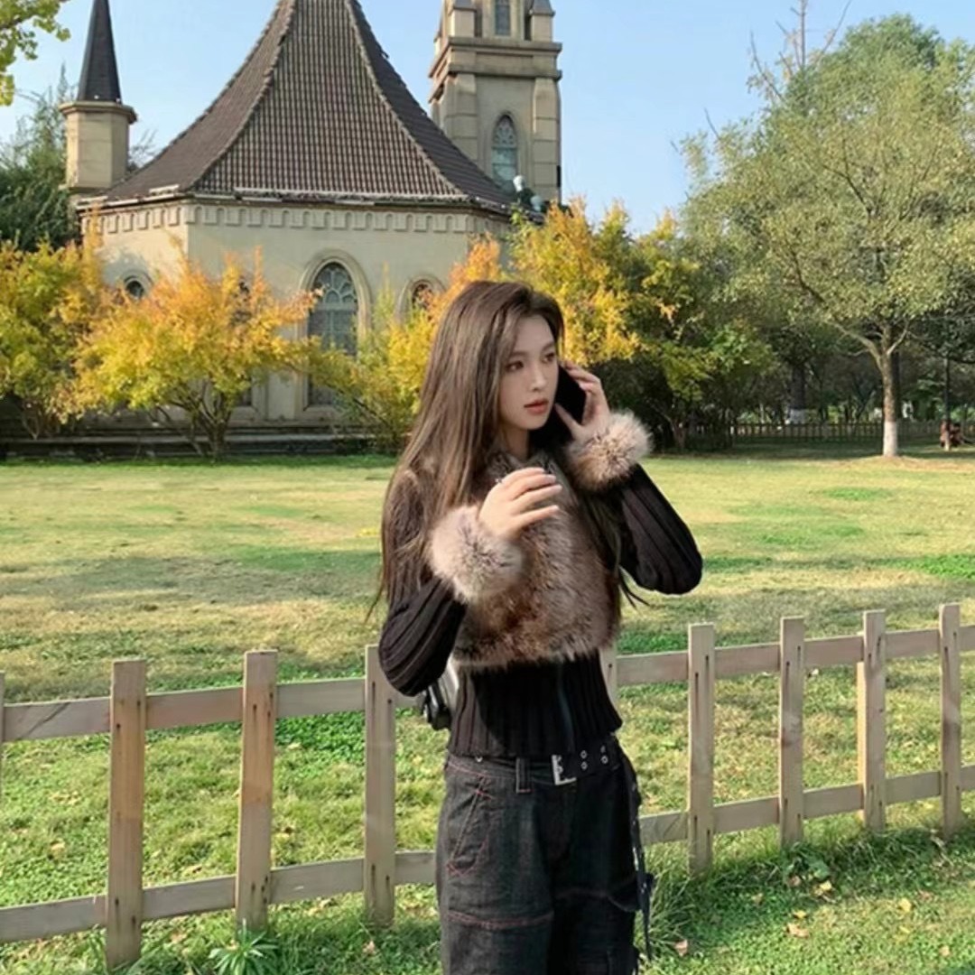 Dámské oblečení Furry Winter New Ekologicky šetrné plyšové klopě zip tenký kožešinový kabát pro ženy_voghion.com