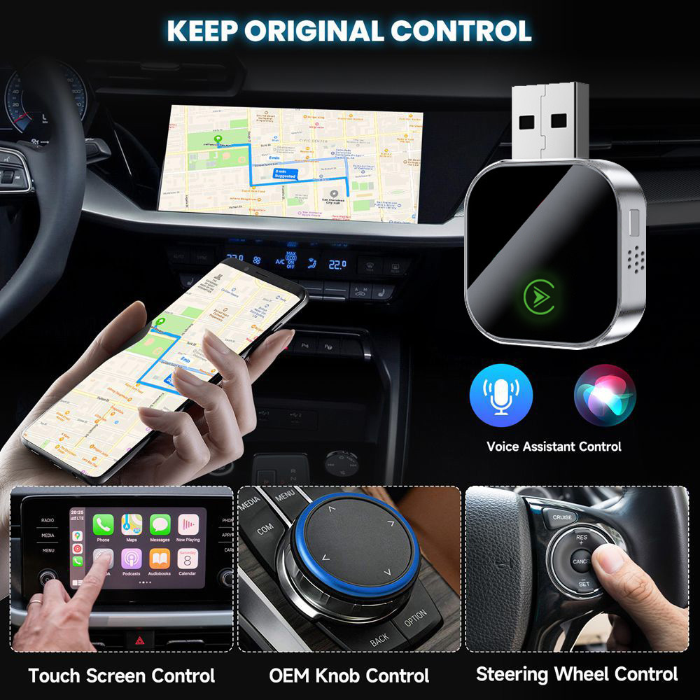 Upgraded Metal Carplay Box Wired to Wireless Android Auto Two-In-One Adapter Car Interconnection