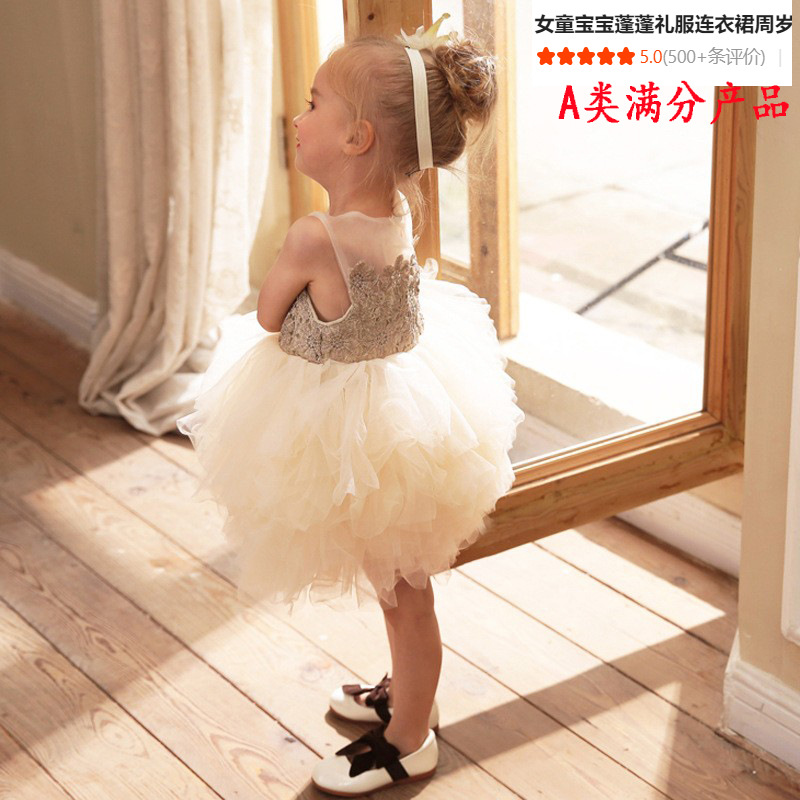 女童宝宝蓬蓬礼服连衣裙周岁生日夏季儿童裙欧美网纱蛋糕公主裙