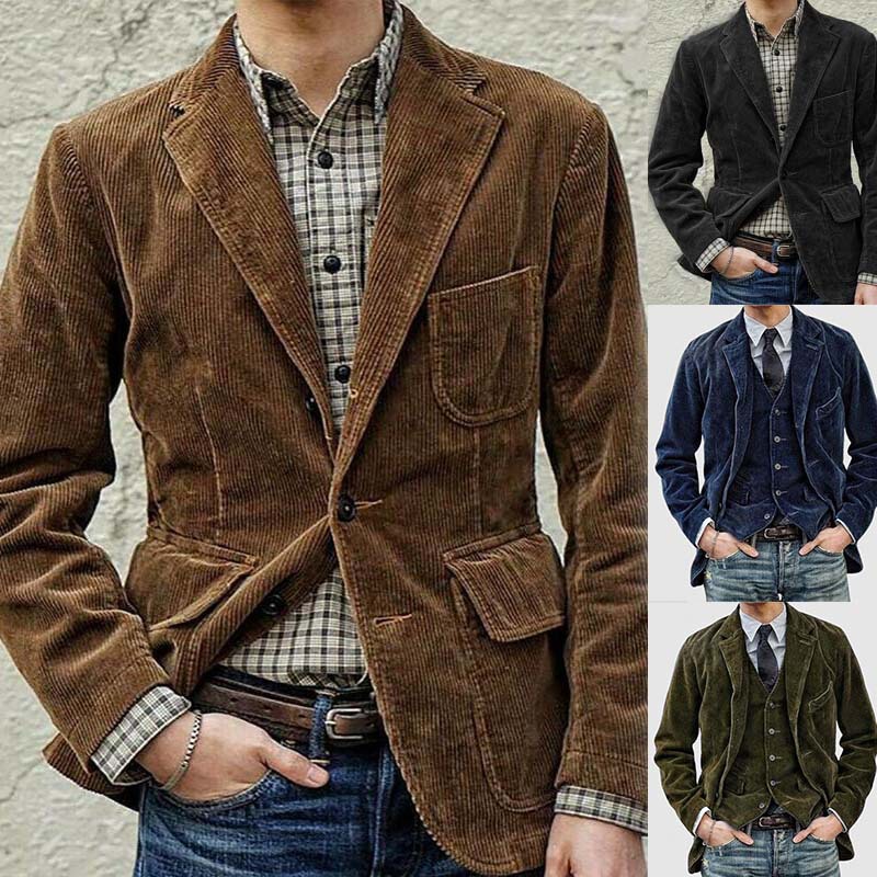 2024 Cross-Border Wish Amazon Aliexpress European and American Export Corduroy Suit Casual Jacket Men's Clothing