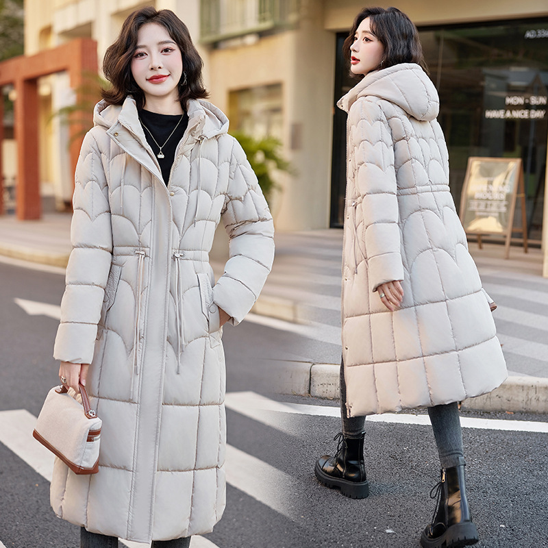 Damas de invierno algodón chaqueta de algodón mediano y largo cintura delgada chaqueta de plumón gruesa convencional coreana ropa de madre encapuchada image 1