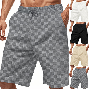 Cross-border American Summer Men's Shorts Loose Casual Heavy Jacquard Checkerboard Hot Selling Shorts Men's Shorts