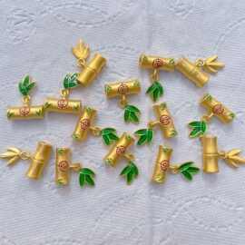 古法金保色竹节通孔福字画油吊坠配件国风节节高升竹子服饰材料包