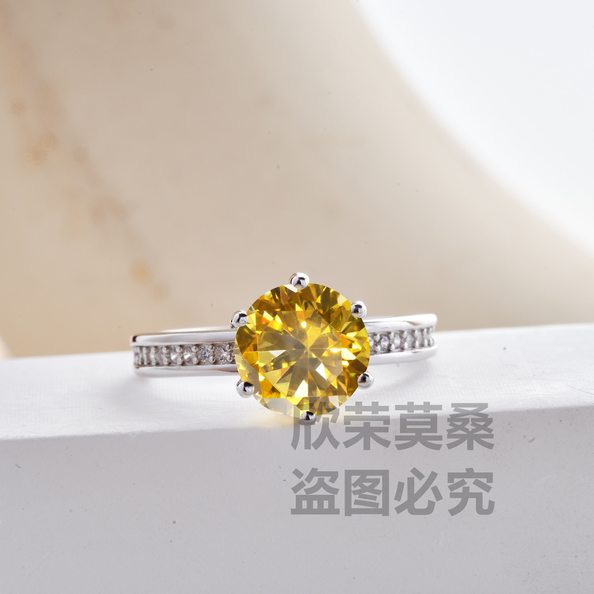 Transfronterizo rosa redondo corte 3CT anillo de piedra de moissanita s925 plata simple anillo de plata esterlina s925