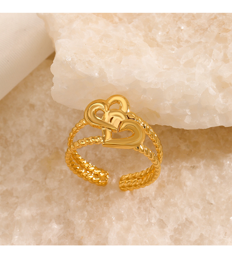 304 Stainless Steel 18K Gold Plated Sweet Plating Heart Shape Open Rings display picture 1