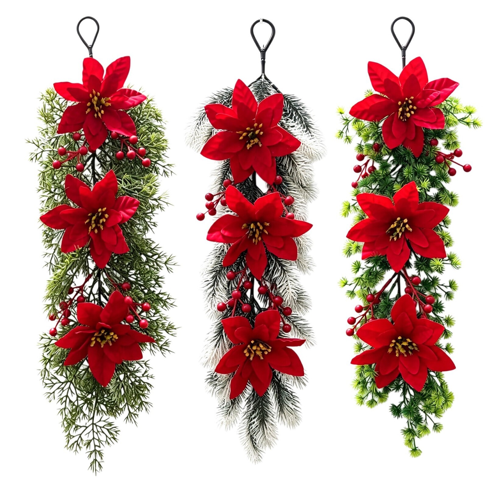 Amazon cross-border exclusive delivery of artificial poinsettia Christmas ornaments with pine needles and red berries, 60cm holiday decoration