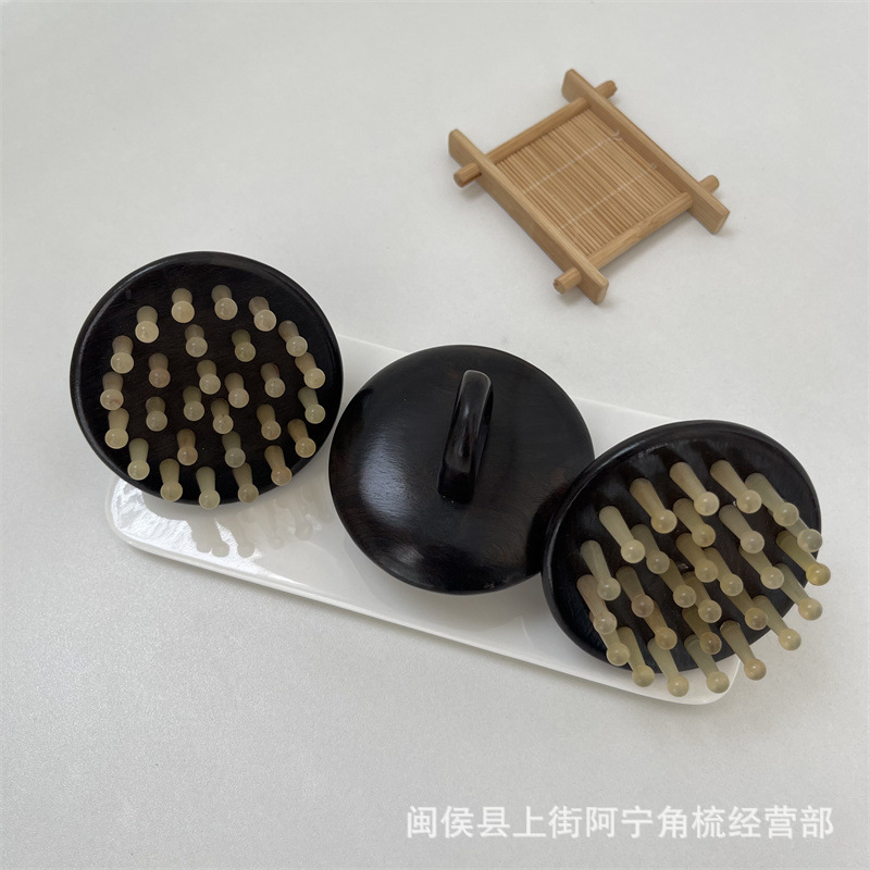 Ebony Wood Meridian Massage Comb 28 Teeth Ring Finger Scalp Comb for Head Therapy Salons Portable overview