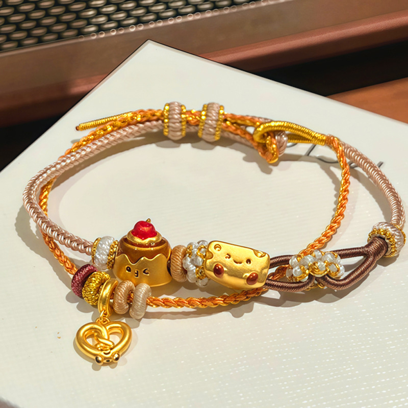 Cross-Border Strong Color-Preserving Cheese Cheese Transfer Bead Bracelet Sand Gold Gold Color 24K Plated Hand Jewelry Bracelet DIY Jewelry