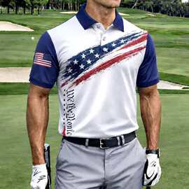 外贸2026新款欧美风3D印花高尔夫球服男 休闲运动Polo衫短袖男