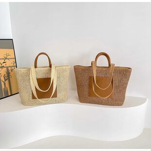Capacious universal straw Japanese shoulder bag, one-shoulder bag, beach purse