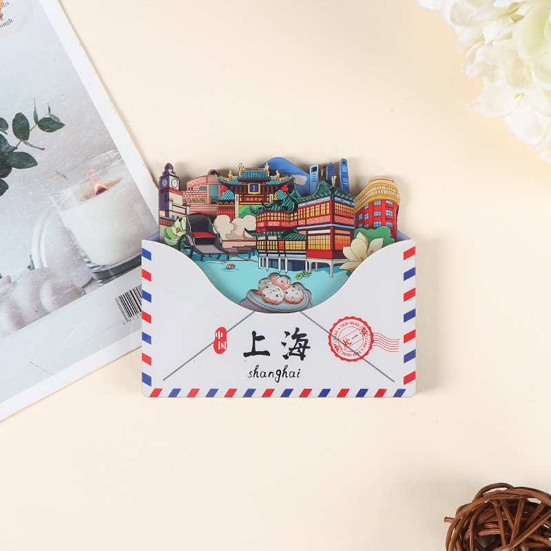 木製冷蔵庫マグネット カスタムメイド クリエイティブ マグネット式 文化的・創造的なDIY 上海観光名所 エポキシ樹脂製お土産グッズ