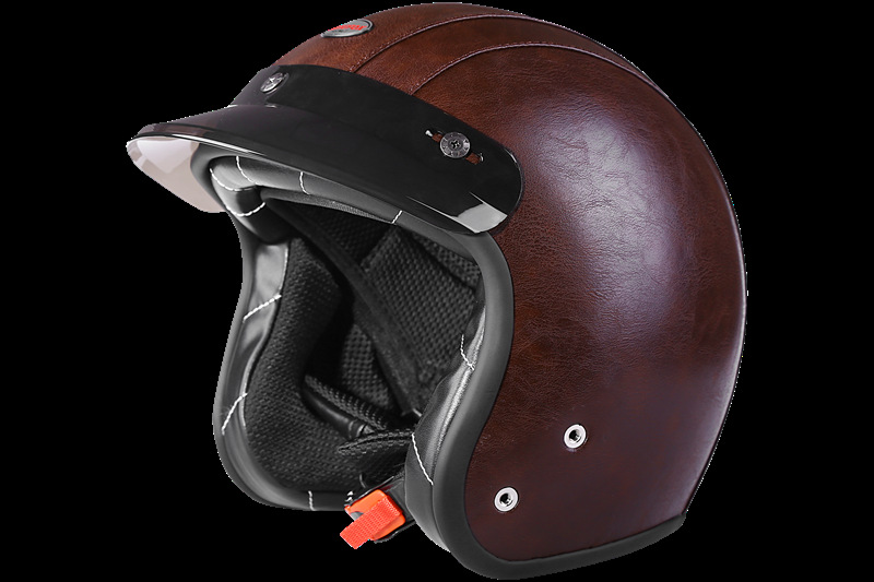 Casco retro forro de cuero motocicleta casco completo mentón extraíble vespa locomotora hombres y mujeres peso ligero pequeña carcasa