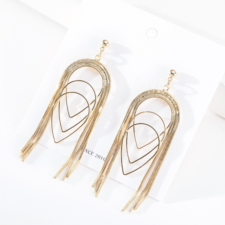 Fashion Copper Thin Chain Multi-layer Drop-shaped Long Earrings Wholesale Nihaojewelry display picture 9