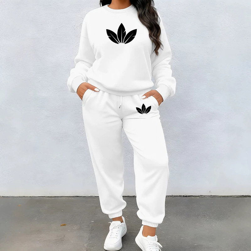 Foreign trade casual autumn and winter three-leaf logo long-sleeve sweatshirt and jogging pants set 0019 print