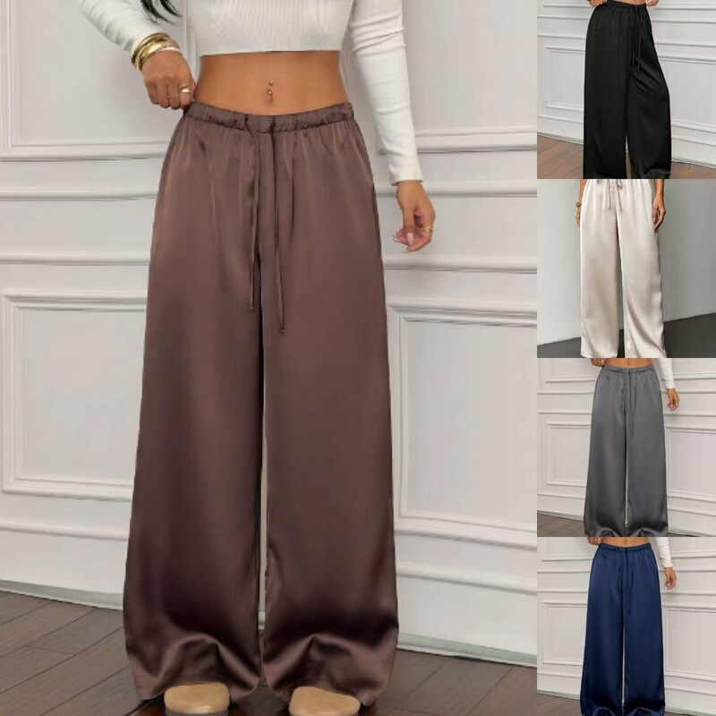 2026 Summer and Autumn European and American Cross-Border Satin High-Waisted Slimming Loose Casual Workwear Wide-Leg Pants 2026 Summer and Autumn European and American Cross-Border Satin High-Waisted Slimming Loose Casual Workwear Wide-Leg Pants