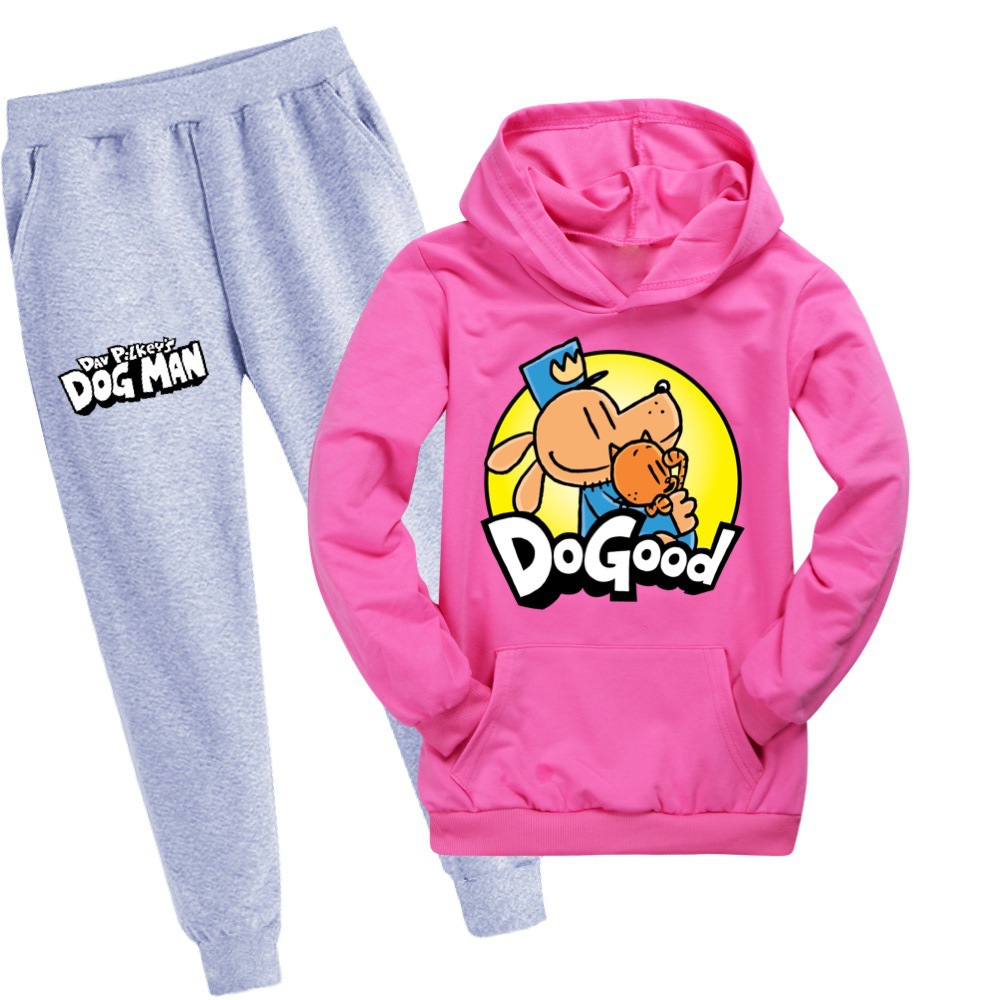 Hund Mann 2023 Frühling Herbst Neue Mittlere größe kinder Cartoon Jungen und Mädchen Mit Kapuze Pullover Set_voghion.com