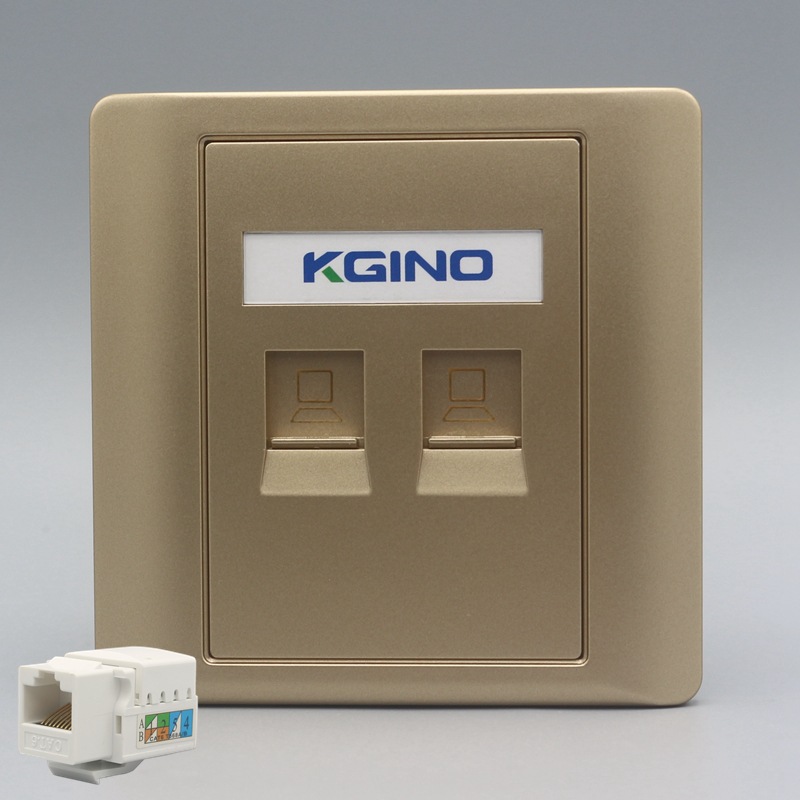 双口千兆电脑香槟金色86型二位六类网络信息插座CAT6网口墙壁面板