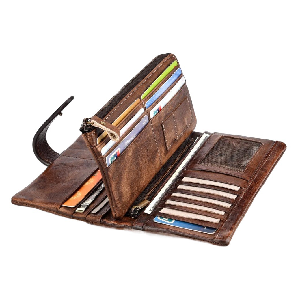 New Retro Color Cowhide Fashion Stitching Long Wallet Casual Multi-Card Leather Men's RIFD Wallet