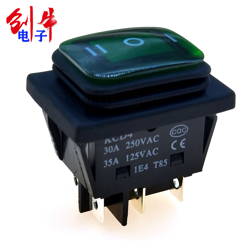 KCD430A大电流 6脚3档 银点翘板防水船型开关黑盖无灯KCD2-21N-F