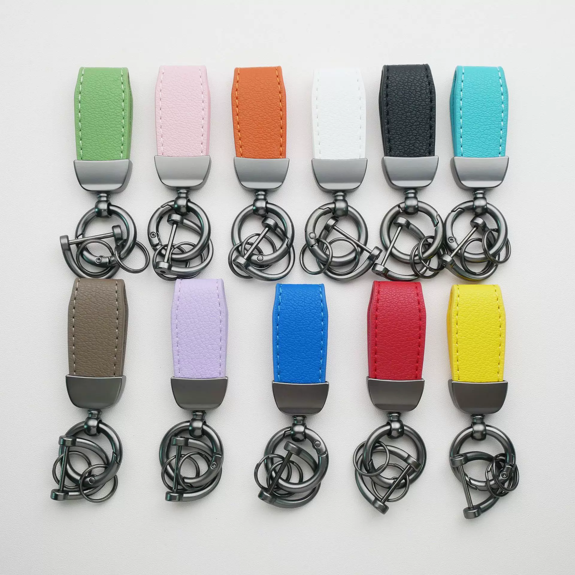 法式短皮小羊纹钥匙扣电镀简约潮牌汽车钥匙链可爱皮绳情侣挂扣