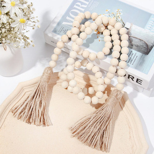Log Color Hemp Rope Tassel Wooden Beads Hanging DIY Accessories Wooden Beads Tassel String Home Decoration Pendant
