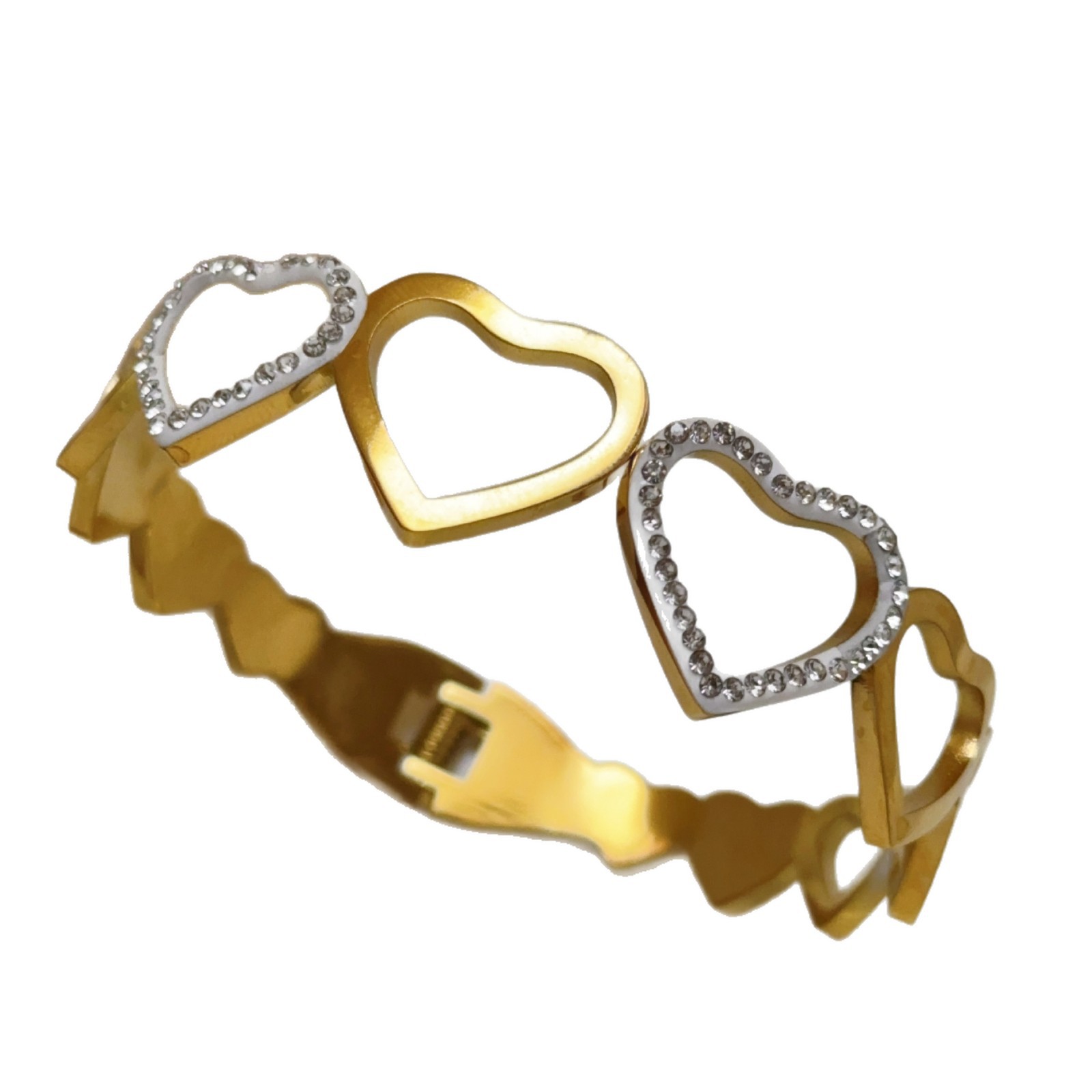 Brazalete de acero de titanio de mujeres europeas y estadounidenses de moda transfronteriza Brazalete de acero inoxidable amor hueco joyería universal