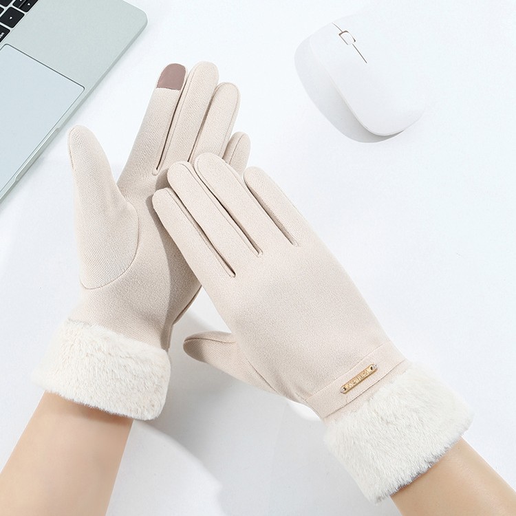 Warm Touch Screen Gloves for Women in Autumn and Winter Full-Finger Sports Fleece-Lined and Thickeneded Korean Style Outdoor Cycling Cold-Proof Sports Gloves