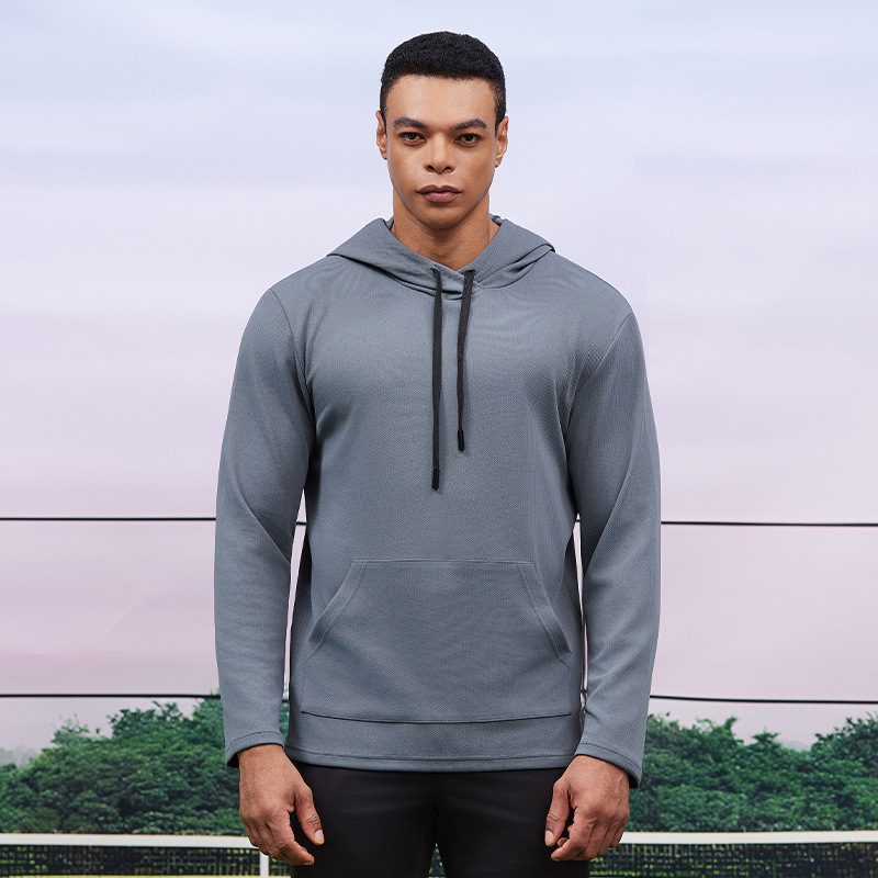 Transfronterizo al aire libre sudadera con capuchón otoño invierno entrenamiento de carrera sudadera de fitness hombre cuello alto secado rápido mangas largas bolsillo canguro