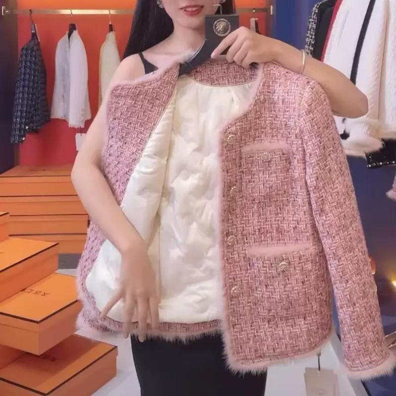 Изысканная пурпурная стеганая демисезонная куртка с пухом, стиль Chanel