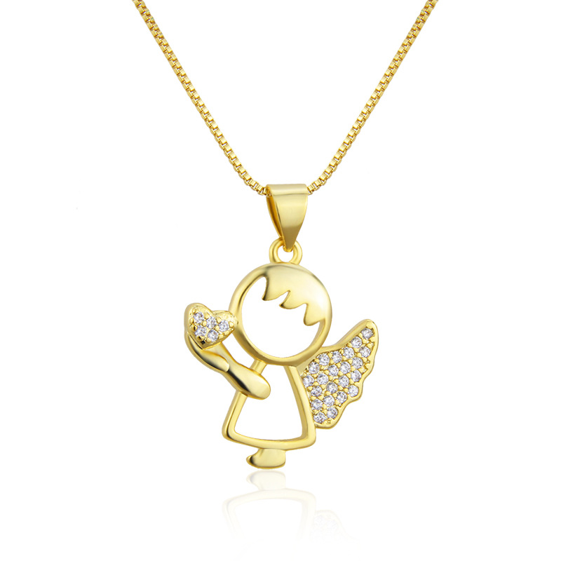 European And American Ins New Inlaid Zirconium Love Angel Necklace Cross-border Spot Copper Electroplating Fashion Children's Wings Necklace display picture 1