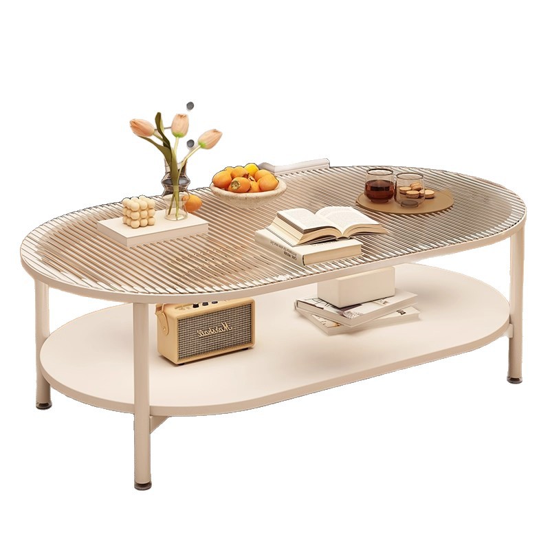 Mesa de té de vidrio sala de estar doméstica 2025 nueva mesa de lujo ligera y alta sensación de estilo crema de viento pequeño balcón mesa de té