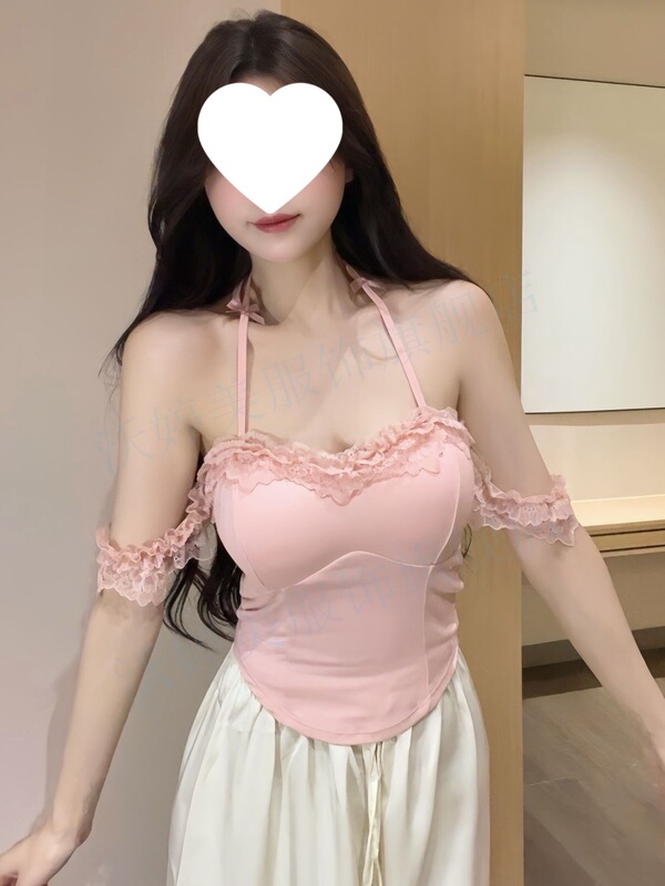 Orofeng Lace Halterneck Camisole Women's Summer Thai Pure Lust Sweet Sexy One-Shoulder Tube Top Sexy