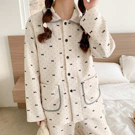 2025 韩系蝴蝶结睡衣冬季女款夹棉空气层加厚包边家居服套装