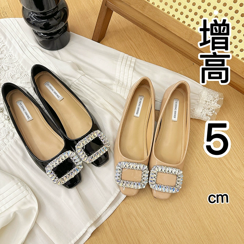 Французские стразы квадратные туфли из лакированной кожи женские весенние 2025 новые юбки с дикими расширенные плоские туфли