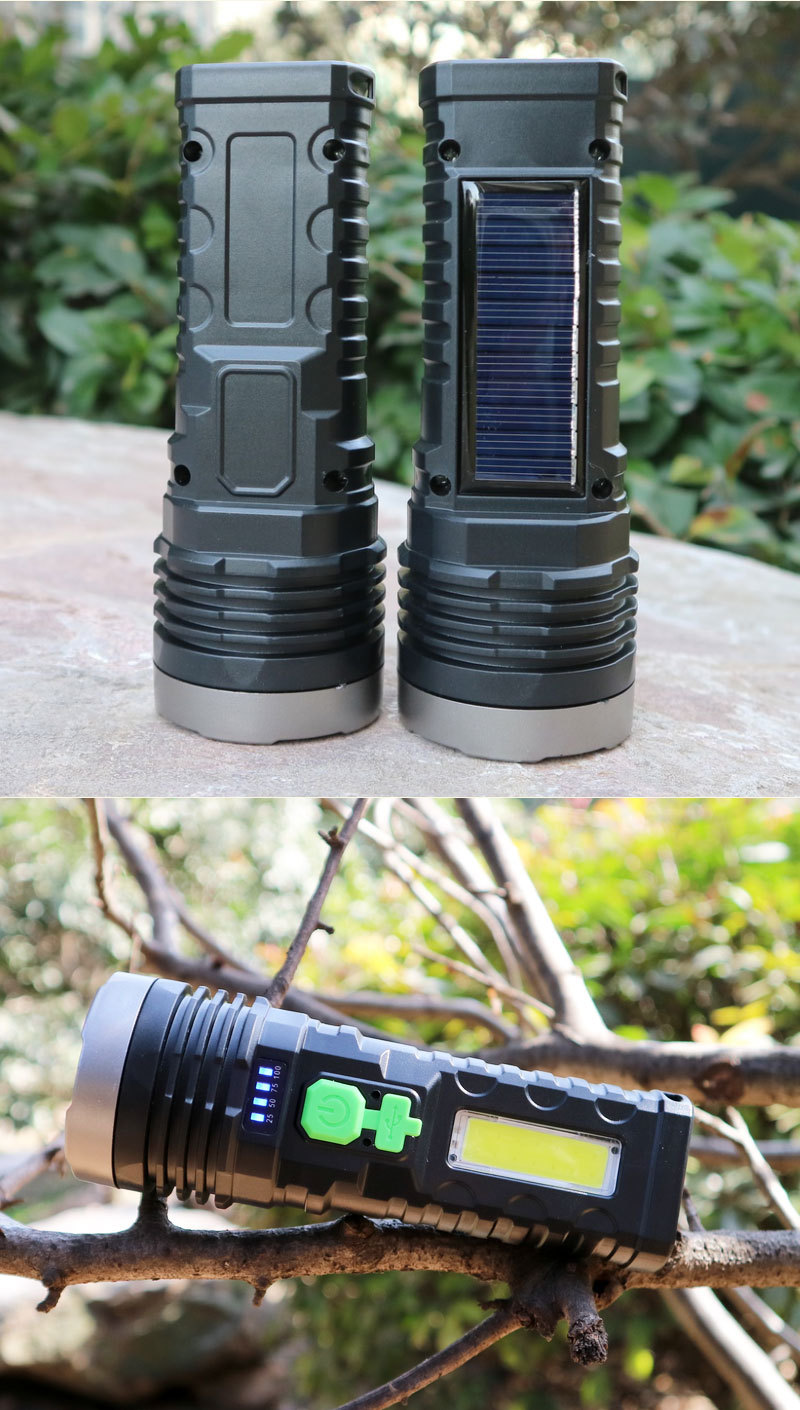 822LED太阳能充电强光手电筒 COB侧灯塑料 USB充电远射 家用照明详情29