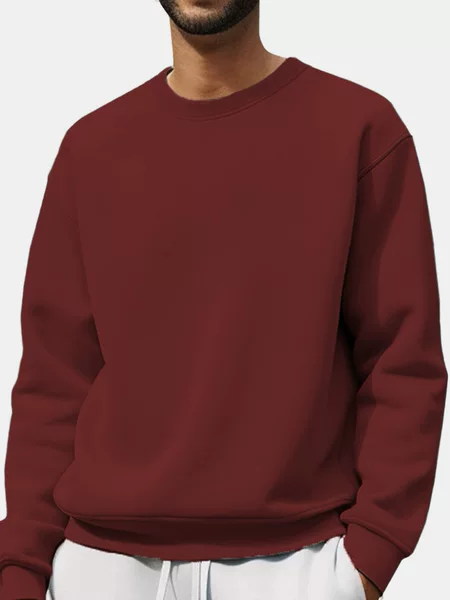 Cross-Border European and American Spring and Autumn Men's New Casual Long-Sleeve Tops Comfortable Solid Color Simple Crew Neck Sweatshirt in Stock