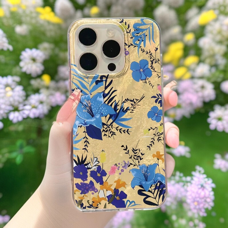 Blue Flowers Suitable for Iphone17 Mobile Phone Case Apple 16Promax13 Creative 14Pro Girl 15 Large Holes Blue Flowers Suitable for Iphone17 Mobile Phone Case Apple 16Promax13 Creative 14Pro Girl 15 Large Holes